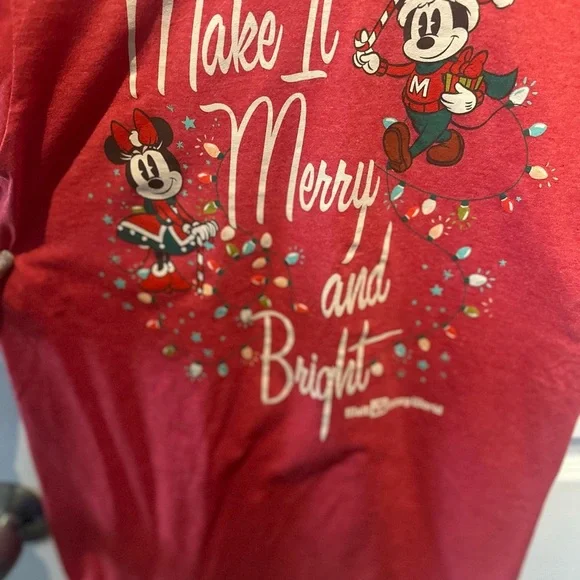 Disney Mickey Minnie Christmas Make It Merry And Bright Adult Shirt Small S - Picture 5 of 6